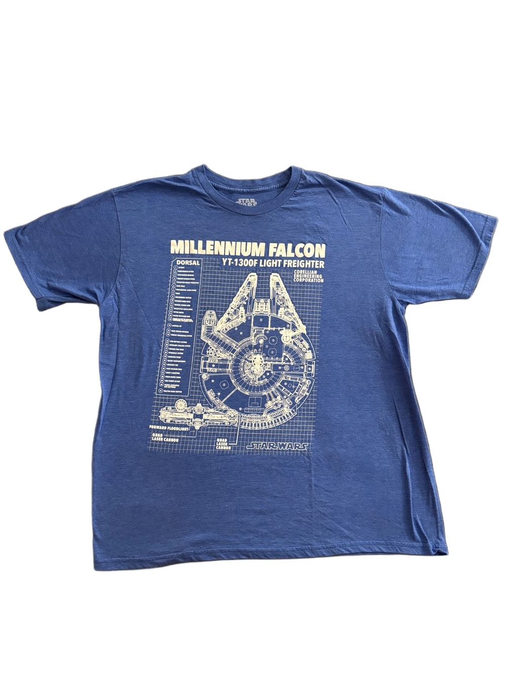 Star Wars Millennium Falcon Blueprint Graphic Tee Blue XL Disney Lucasfilm - Picture 2 of 7
